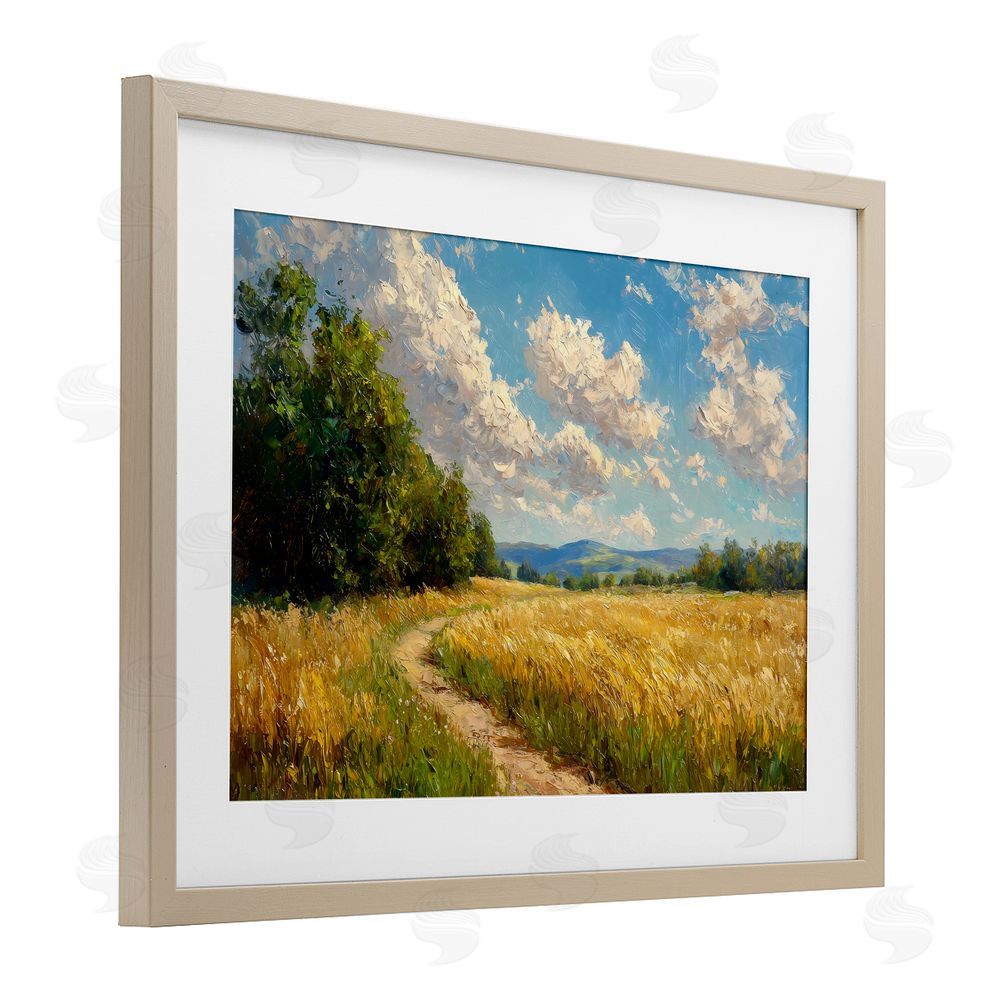 Creative Studio Winding Path Through Wheat Field Brown Framed Print Under Glass with White Mat Wall Art