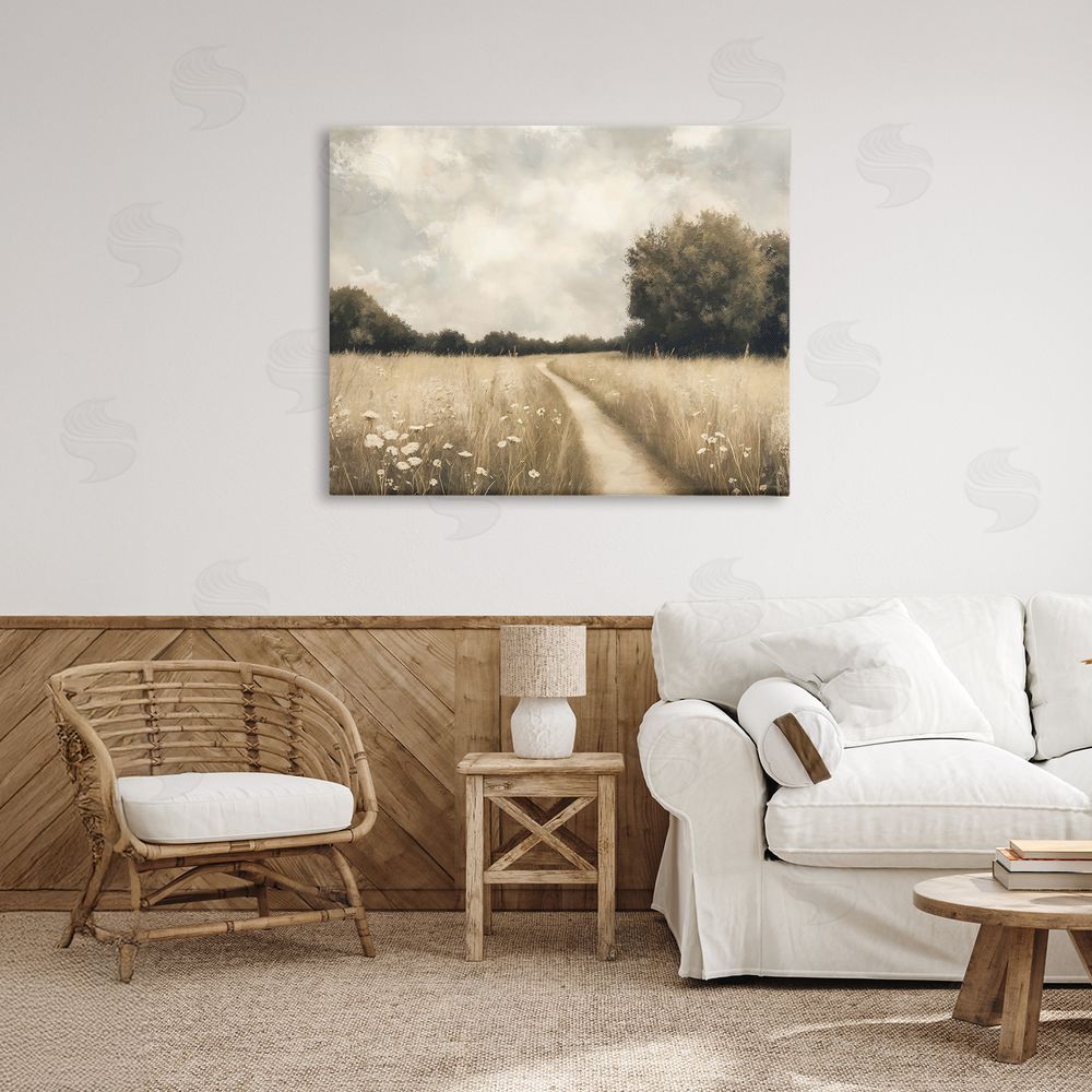 Creative Studio Journey Through Wildflowers in Meadow Stretched Canvas Wall Art in Room
