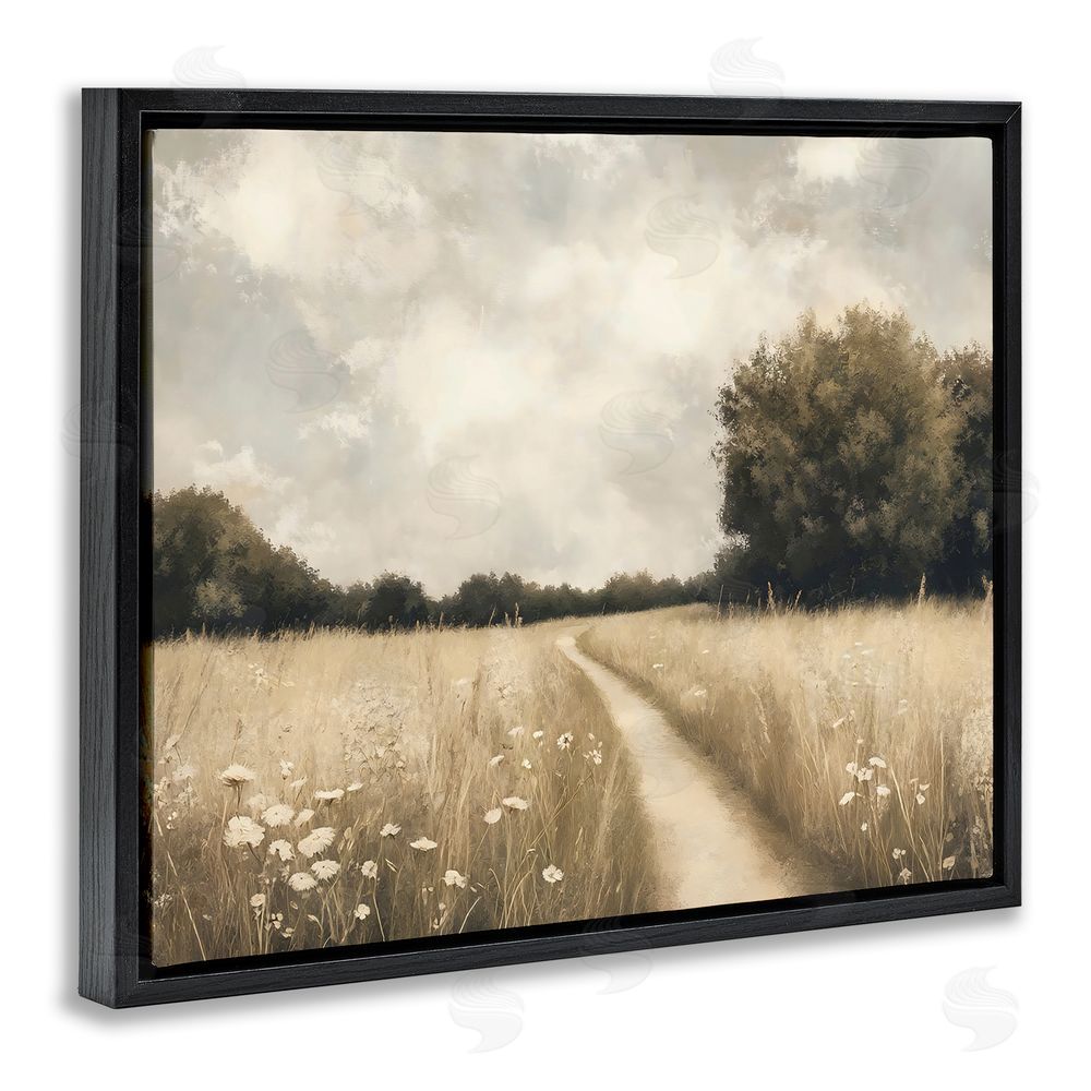 Creative Studio Journey Through Wildflowers in Meadow Black Floating Framed Canvas Wall Art