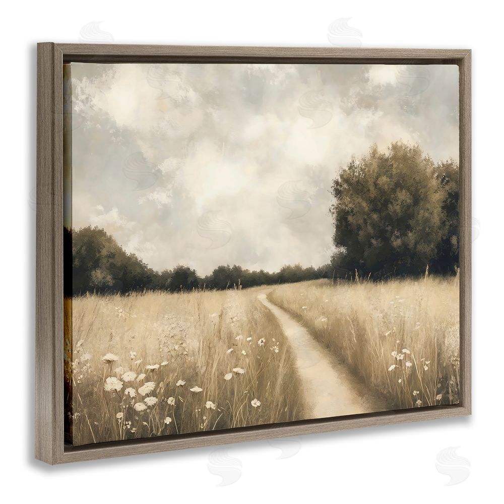 Creative Studio Journey Through Wildflowers in Meadow Brown Floating Framed Canvas Wall Art