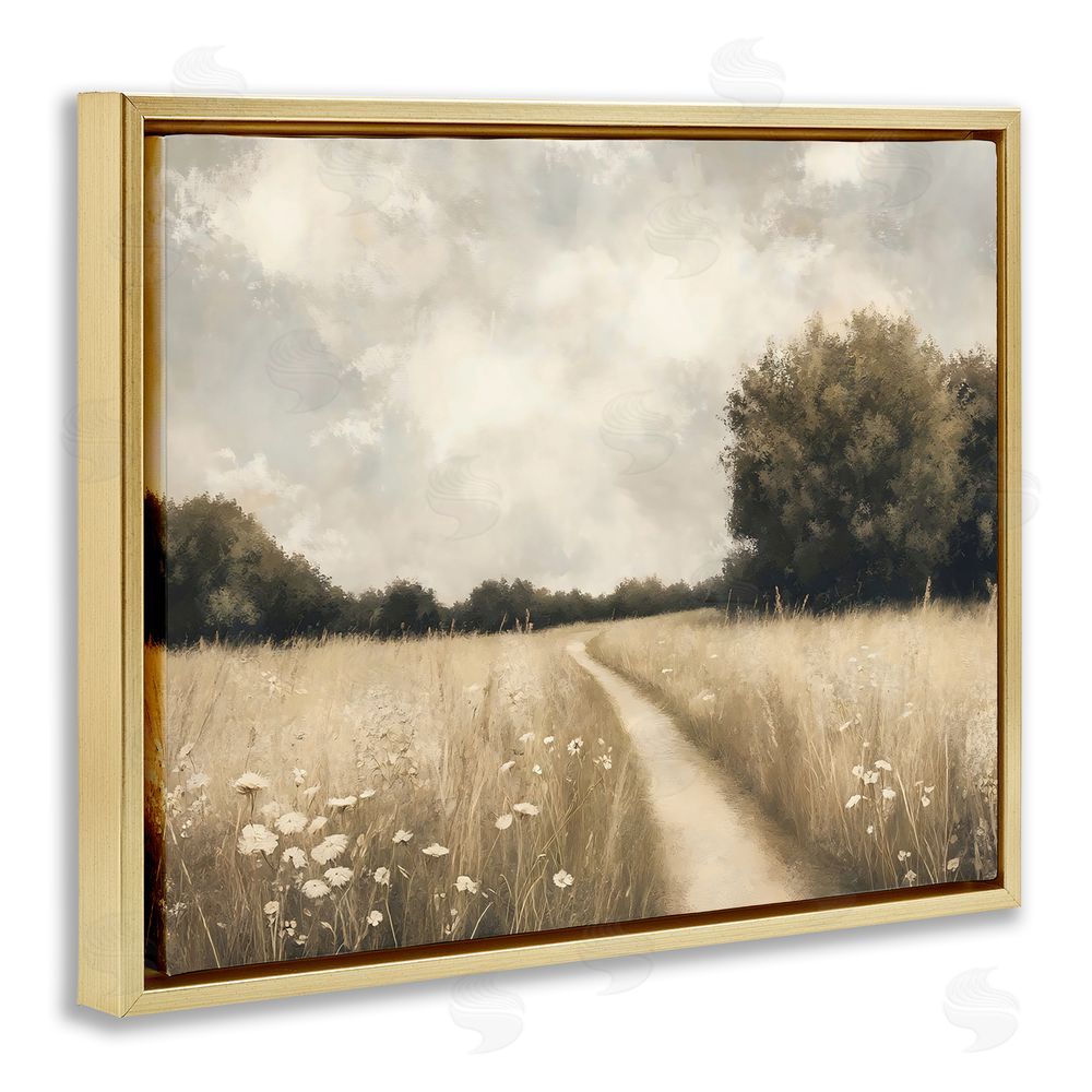 Creative Studio Journey Through Wildflowers in Meadow Gold Floating Framed Canvas Wall Art