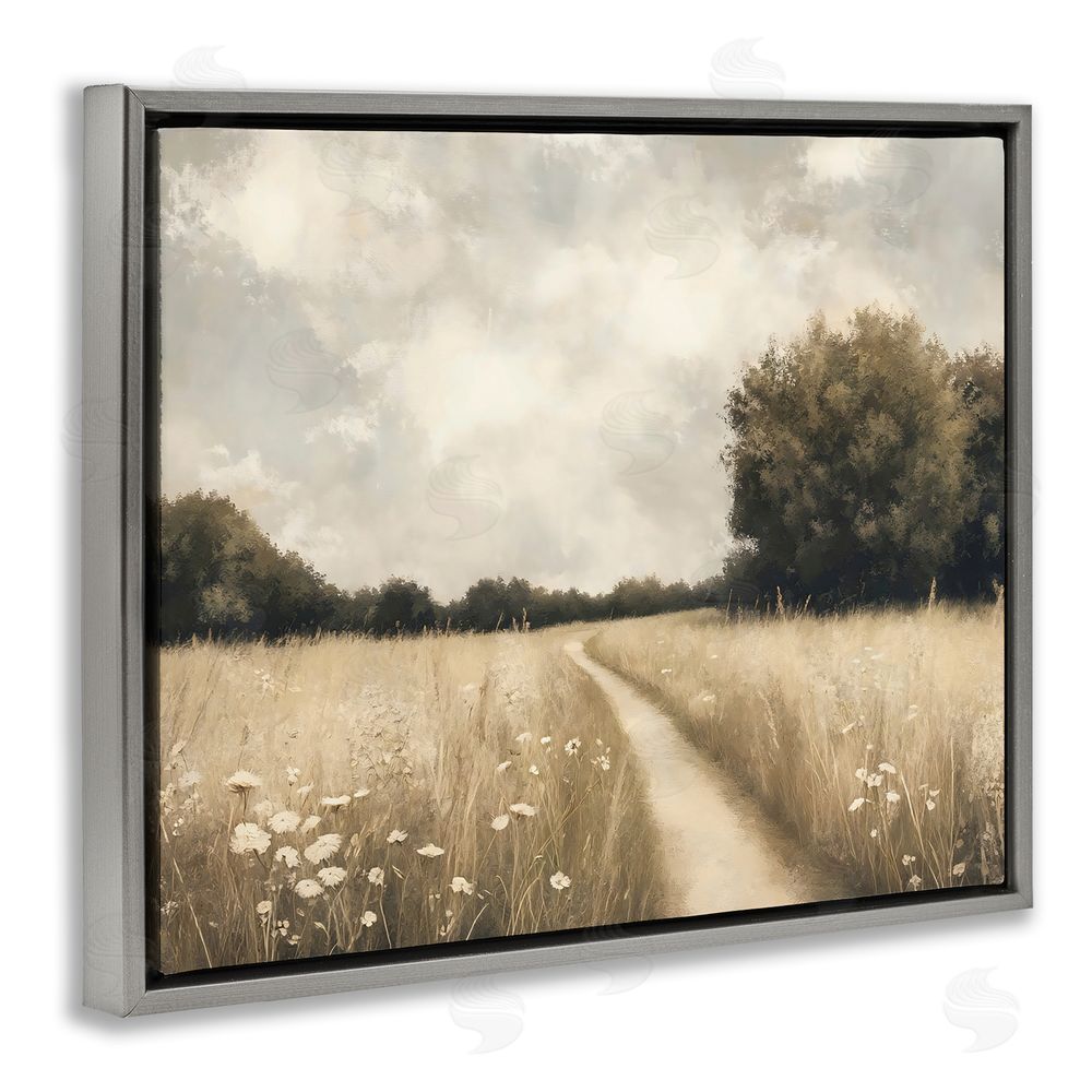 Creative Studio Journey Through Wildflowers in Meadow Gray Floating Framed Canvas Wall Art