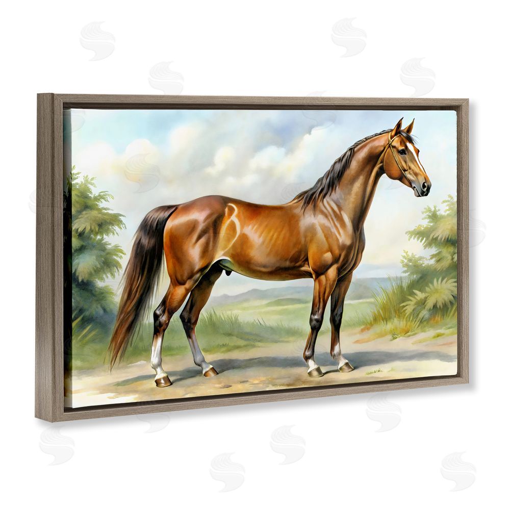 Creative Studio Majestic Horse in Pastoral Landscape Brown Floating Framed Canvas Wall Art