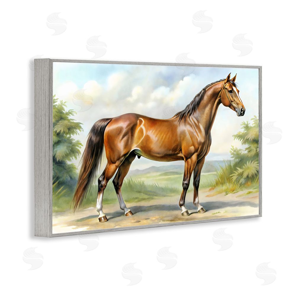 Creative Studio Majestic Horse in Pastoral Landscape Gray Framed Giclee Wall Art