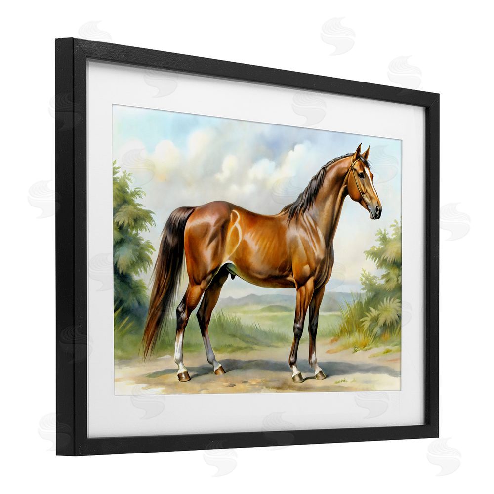 Creative Studio Majestic Horse in Pastoral Landscape Black Framed Print Under Glass Wall Art