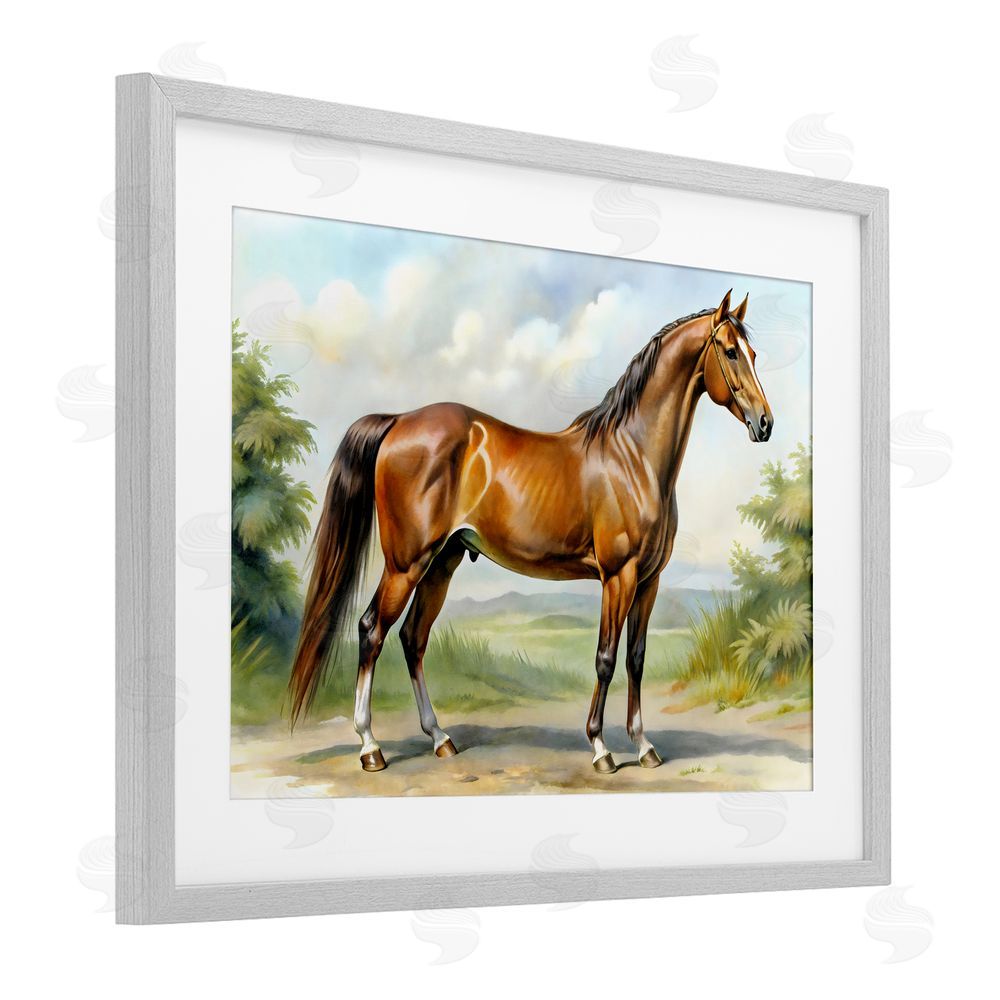 Creative Studio Majestic Horse in Pastoral Landscape Gray Framed Print Under Glass Wall Art