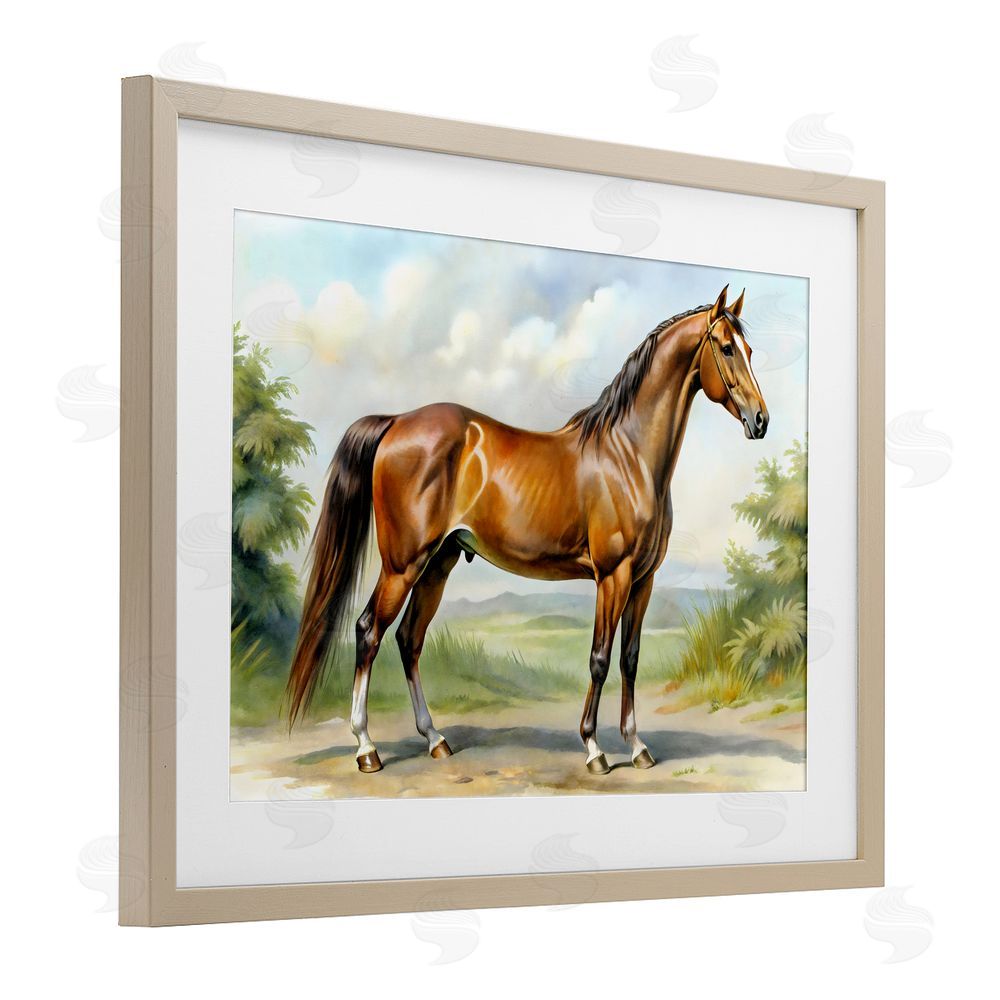 Creative Studio Majestic Horse in Pastoral Landscape Brown Framed Print Under Glass Wall Art