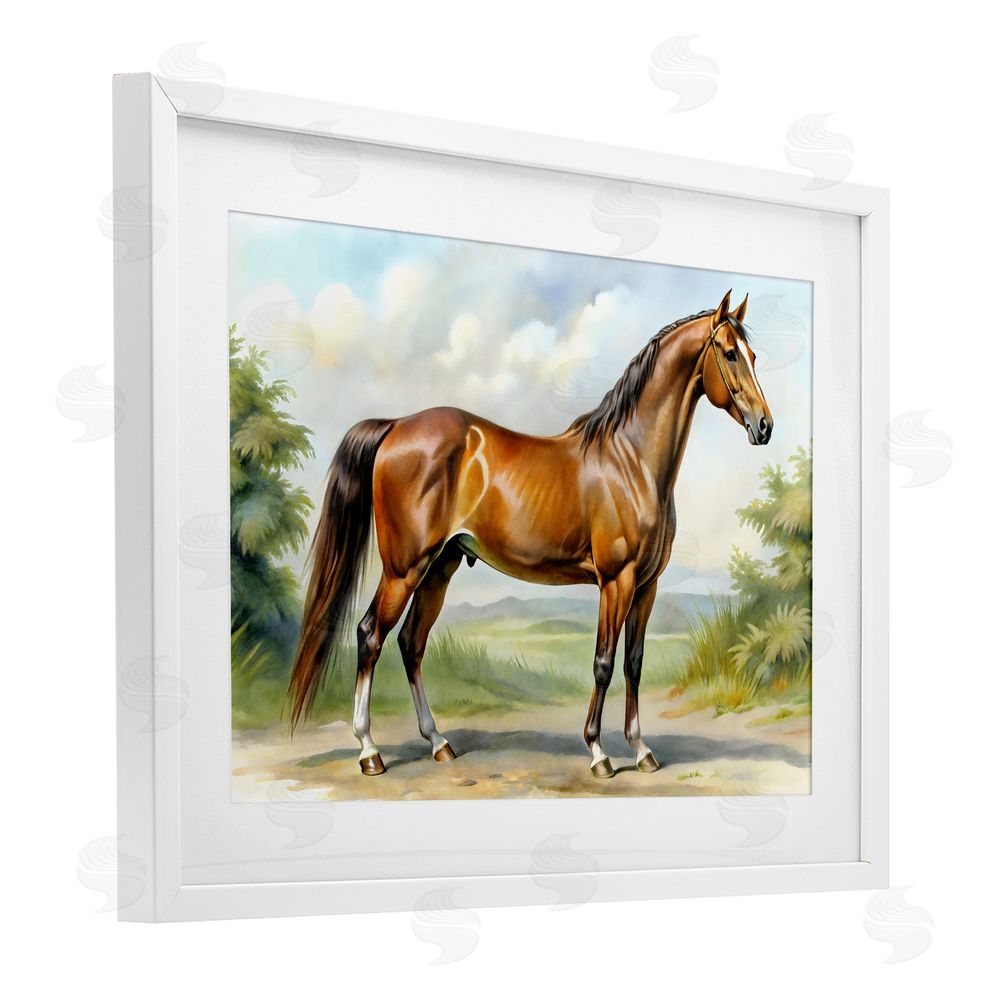 Creative Studio Majestic Horse in Pastoral Landscape White Framed Print Under Glass Wall Art