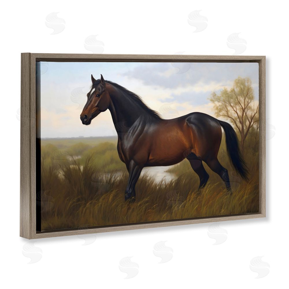 Creative Studio Stallion in Marshland Brown Floating Framed Canvas Wall Art Print