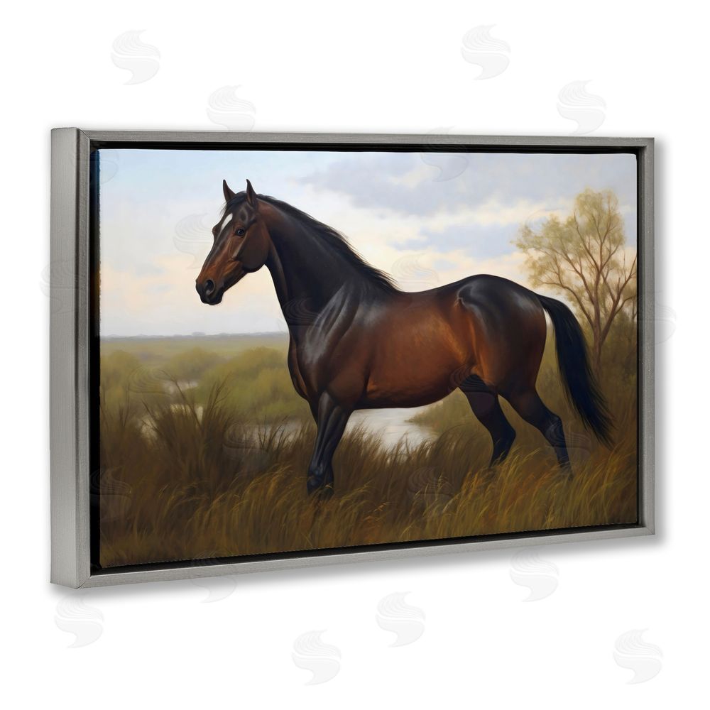 Creative Studio Stallion in Marshland Gray Floating Framed Canvas Wall Art Print