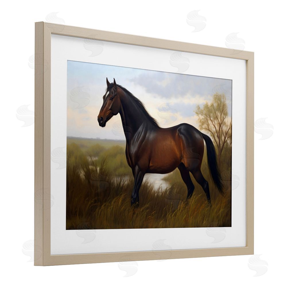 Creative Studio Stallion in Marshland Brown Framed Print Under Glass with White Mat Wall Art