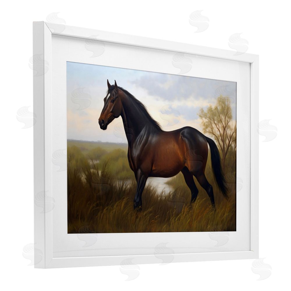 Creative Studio Stallion in Marshland White Framed Print Under Glass with White Mat Wall Art
