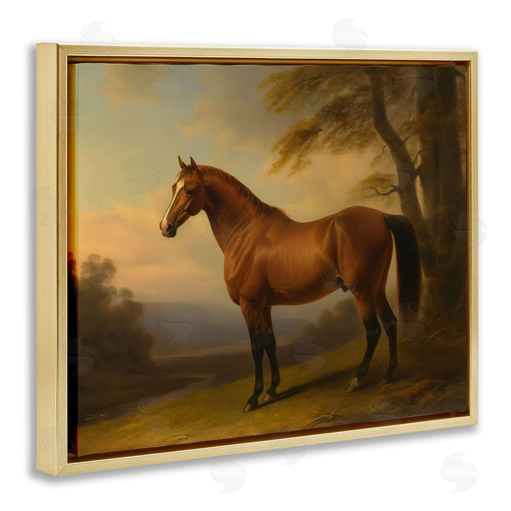 Creative Studio Vintage Chestnut Horse Gold Floating Framed Canvas Wall Art Print