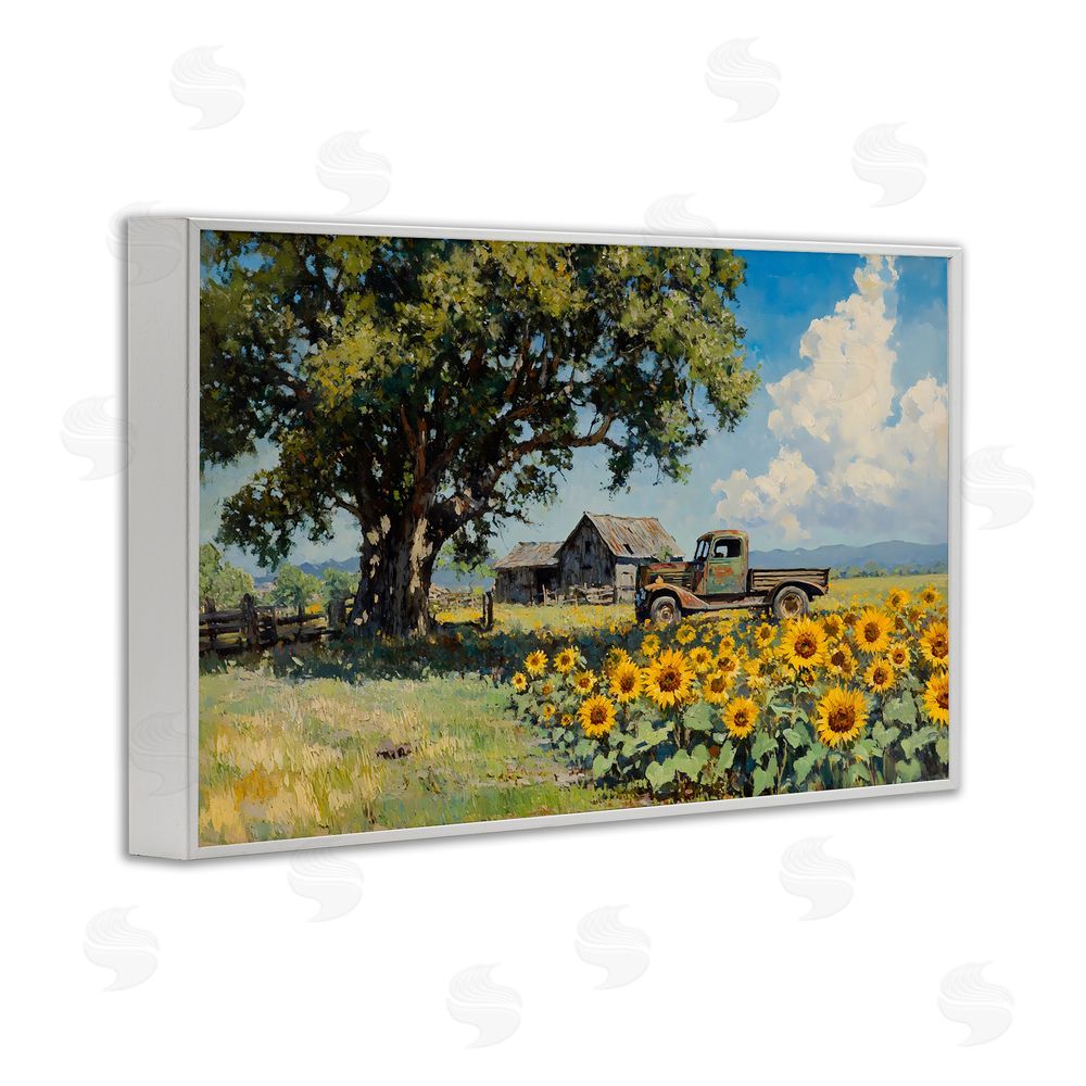 Franklyn Gregory Sunflower Pickup by Old Barn White Framed Giclee Wall Art Print