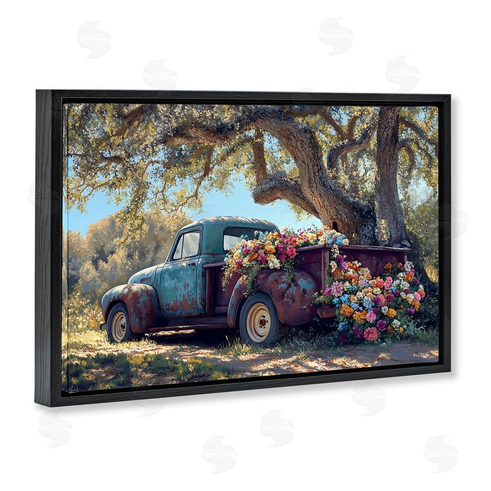 Franklyn Gregory Repurposed Truck Filled with Flowers Black Floating Framed Canvas Wall Art