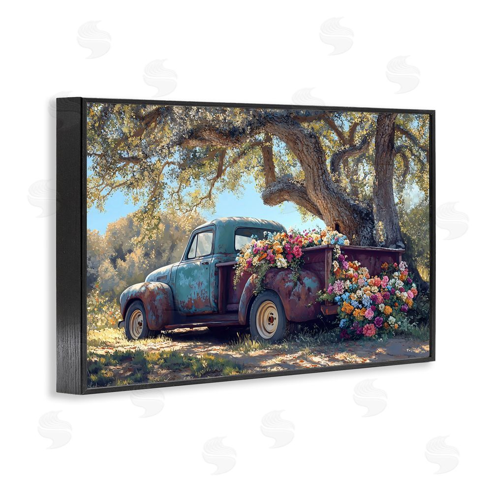 Franklyn Gregory Repurposed Truck Filled with Flowers Black Framed Giclee Wall Art