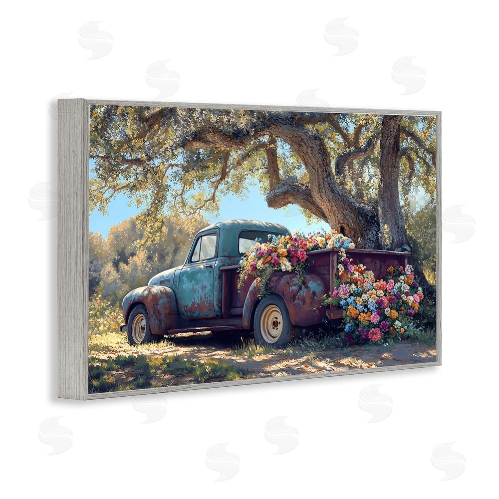 Franklyn Gregory Repurposed Truck Filled with Flowers Gray Framed Giclee Wall Art
