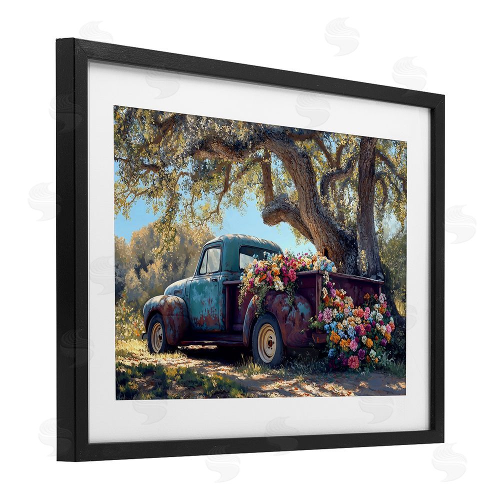 Franklyn Gregory Repurposed Truck Filled with Flowers Black Framed Print Under Glass Wall Art