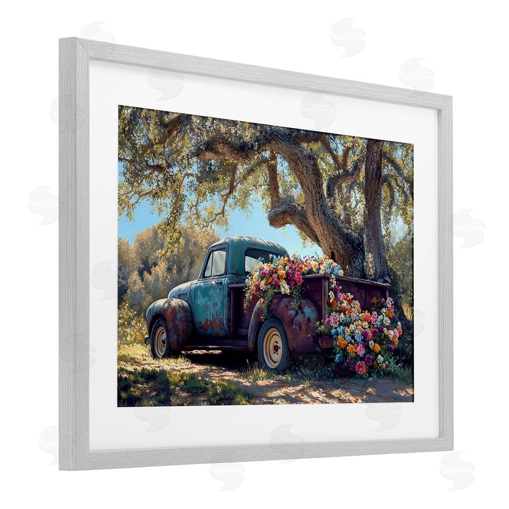 Franklyn Gregory Repurposed Truck Filled with Flowers Gray Framed Print Under Glass Wall Art
