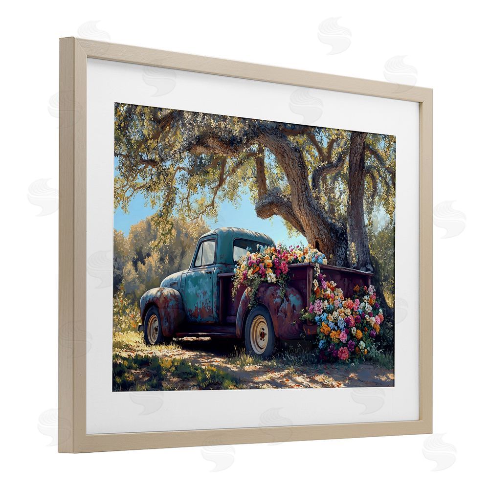 Franklyn Gregory Repurposed Truck Filled with Flowers Brown Framed Print Under Glass Wall Art