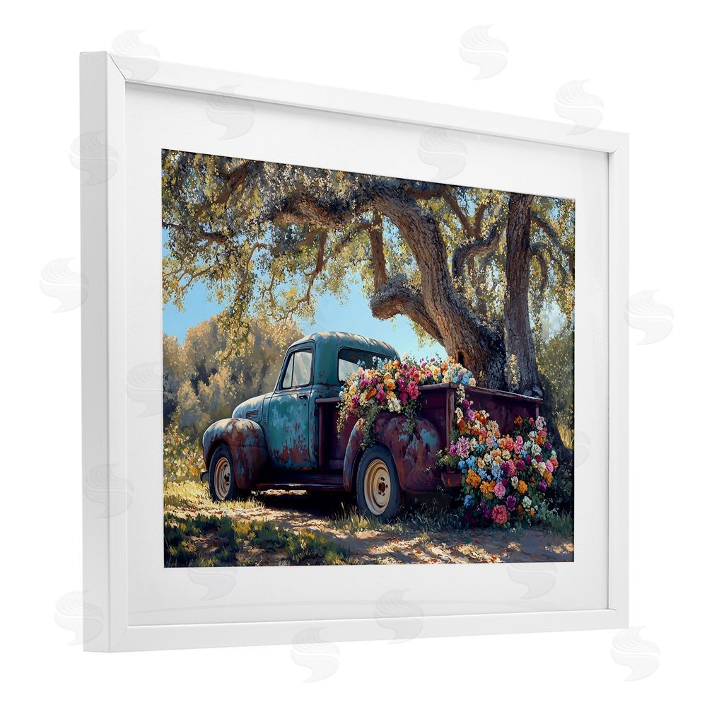 Franklyn Gregory Repurposed Truck Filled with Flowers White Framed Print Under Glass Wall Art