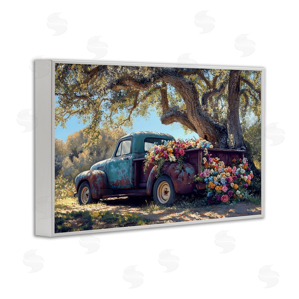 Franklyn Gregory Repurposed Truck Filled with Flowers White Framed Giclee Wall Art