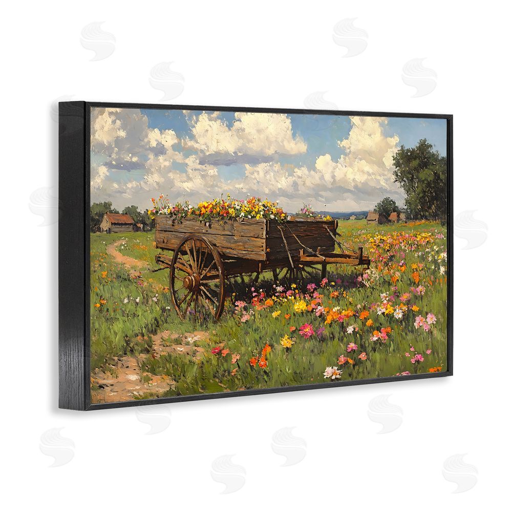 Franklyn Gregory Wildflower Wagon in Bloom Black Framed Giclee Wall Art Print