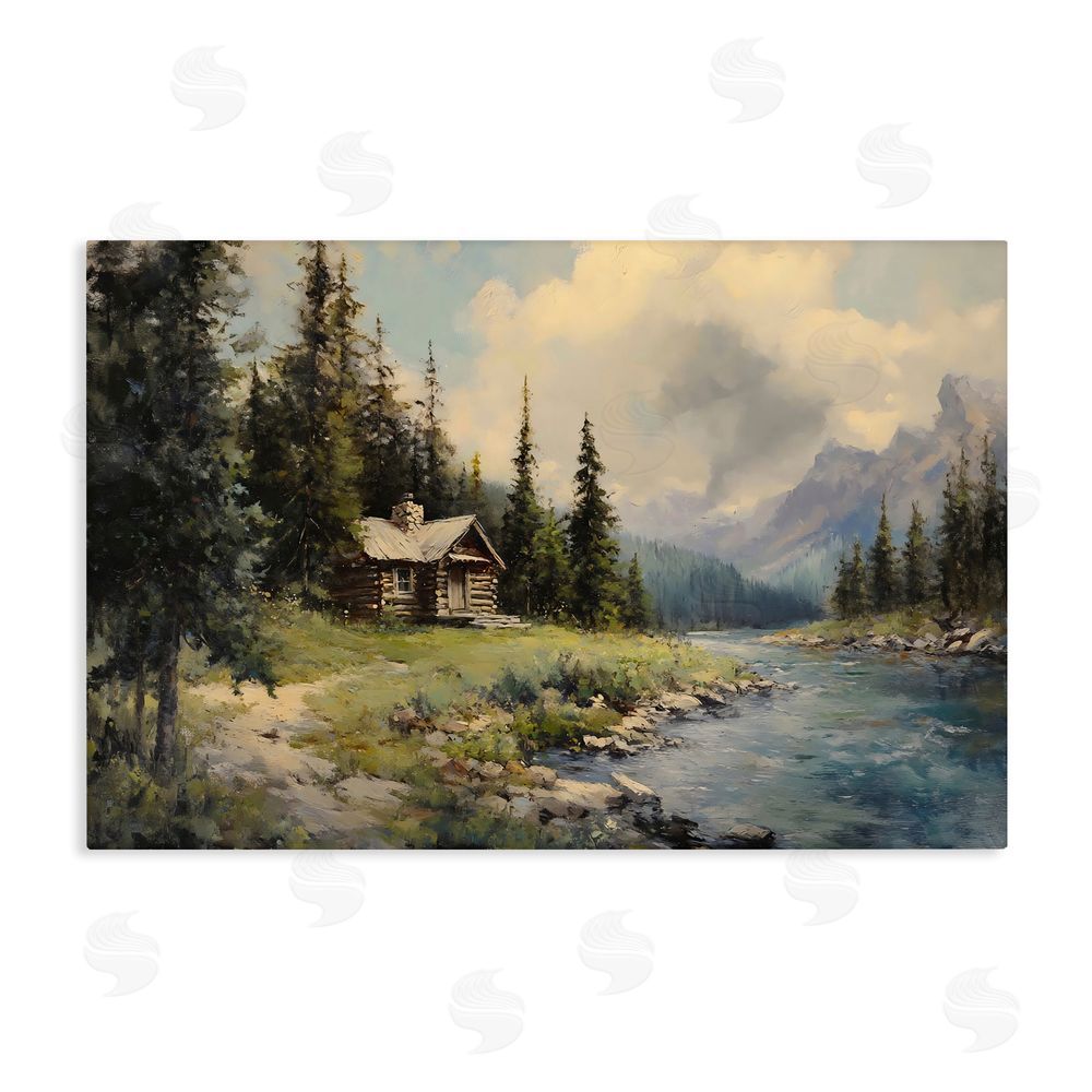 Franklyn Gregory Creek Cabin Riverside Retreat Stretched Canvas Wall Art