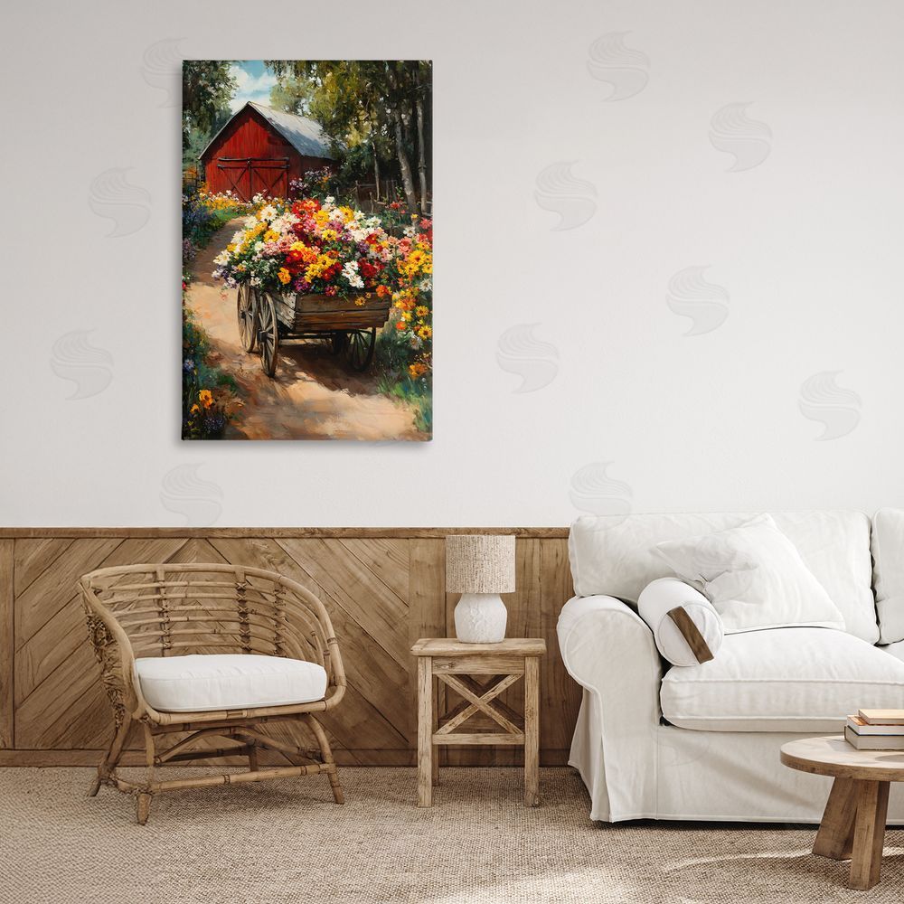 Franklyn Gregory Floral Wagon in Summer Garden Stretched Canvas Wall Art in Room