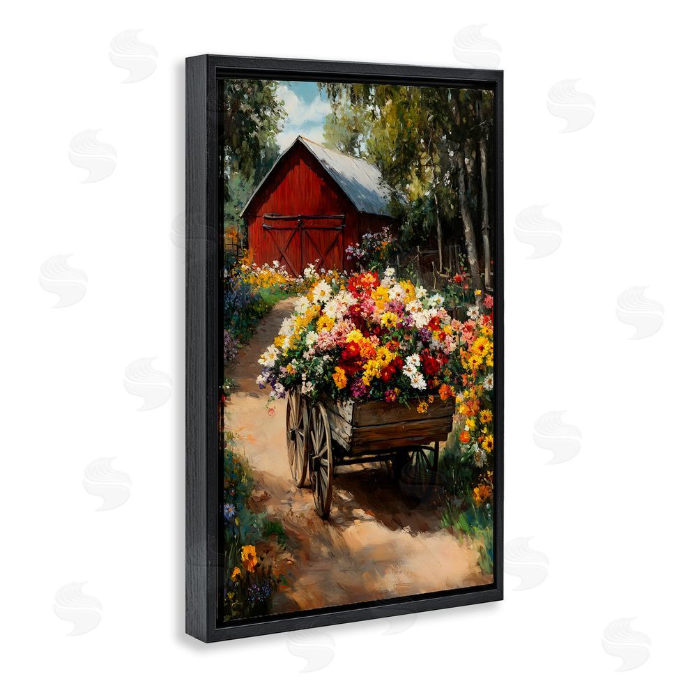 Franklyn Gregory Floral Wagon in Summer Garden Black Floating Framed Canvas Wall Art