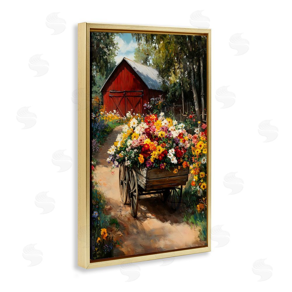 Franklyn Gregory Floral Wagon in Summer Garden Gold Floating Framed Canvas Wall Art