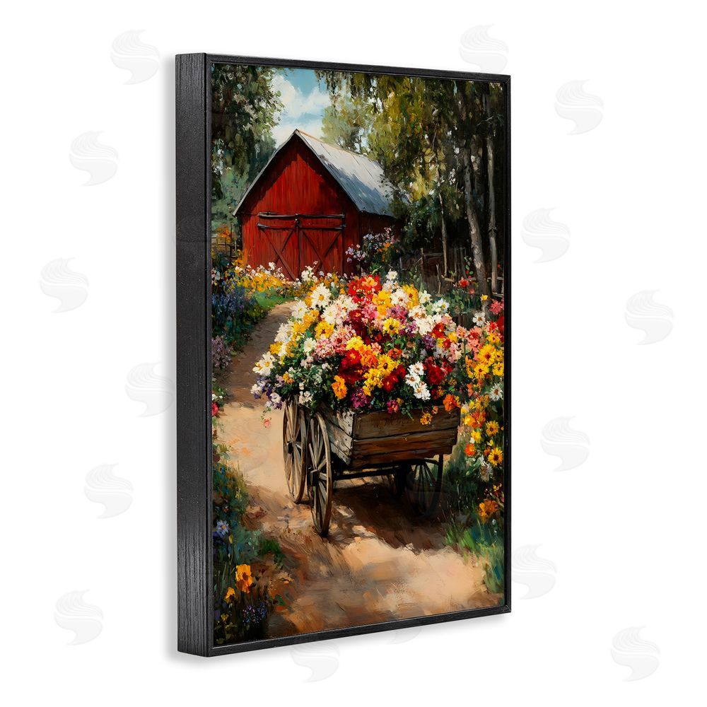 Franklyn Gregory Floral Wagon in Summer Garden Black Framed Giclee Wall Art