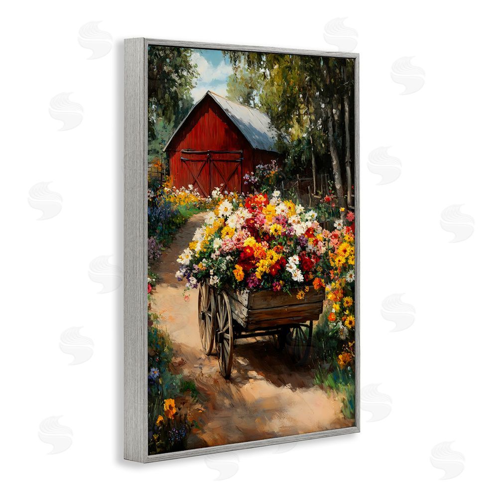Franklyn Gregory Floral Wagon in Summer Garden Gray Framed Giclee Wall Art