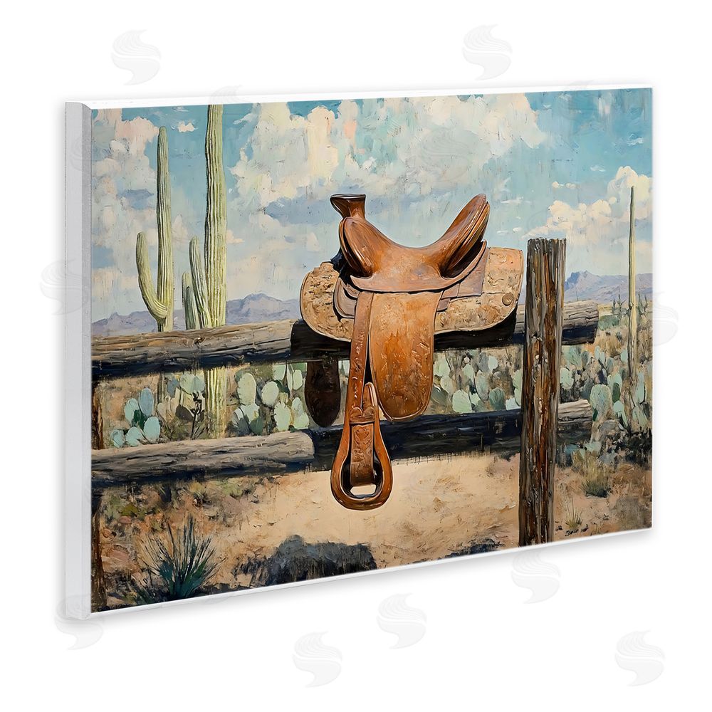 Franklyn Gregory Saddle on Desert Fence Wall Plaque Home Decor Art Print