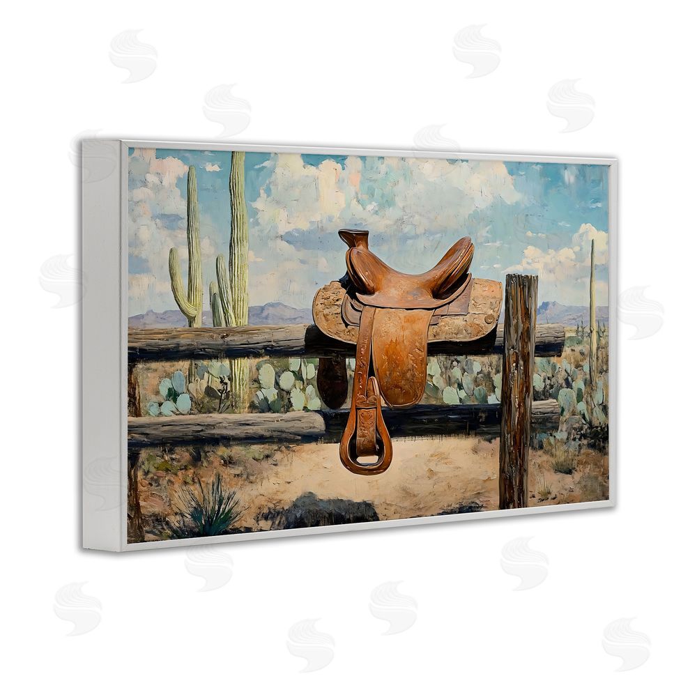 Franklyn Gregory Saddle on Desert Fence White Framed Giclee Wall Art