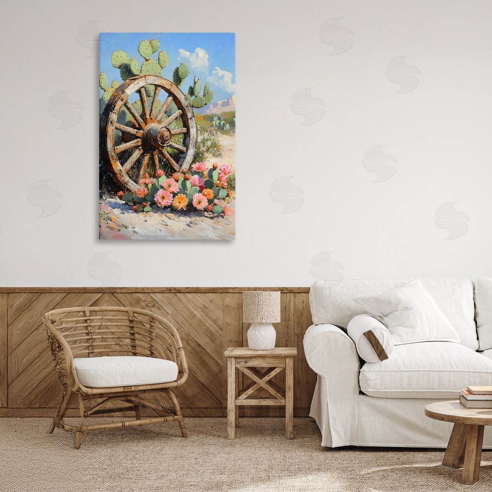 Franklyn Gregory Wagon Wheel Among Cactus Stretched Canvas on Wall
