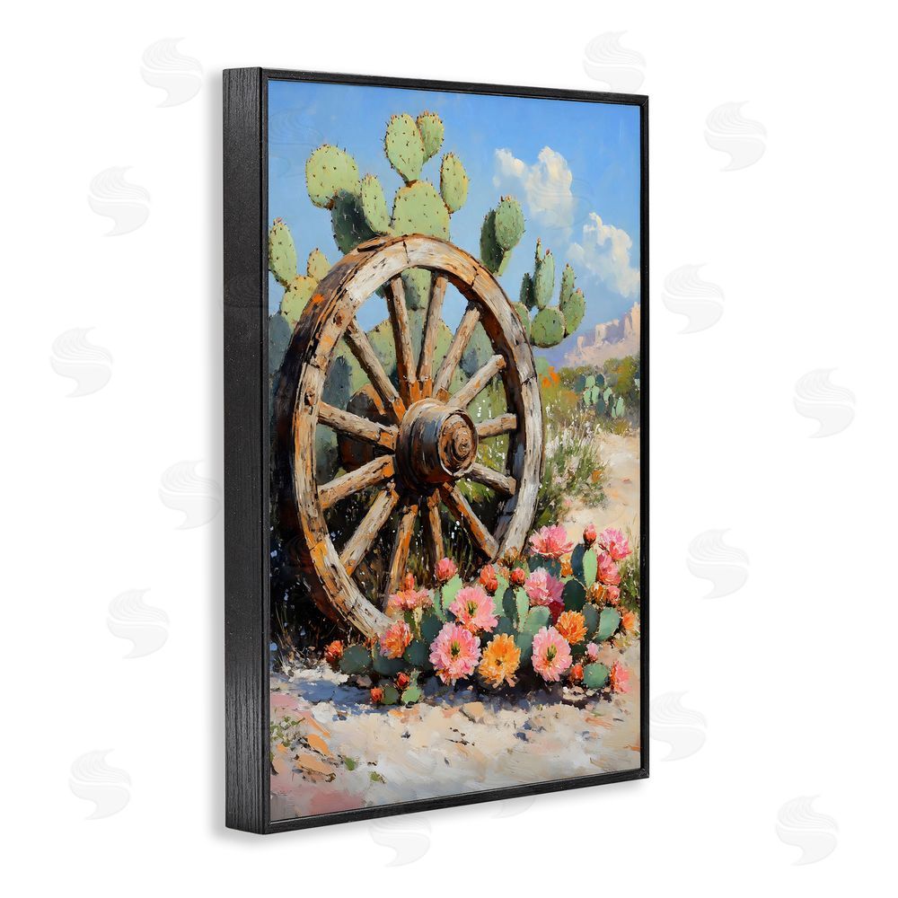 Franklyn Gregory Wagon Wheel Among Cactus Black Framed Giclee Wall Art Print
