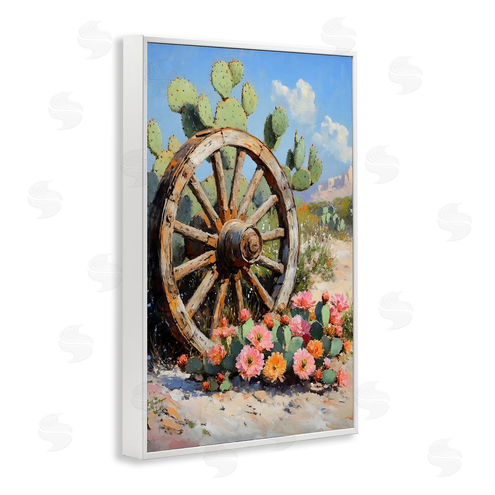 Franklyn Gregory Wagon Wheel Among Cactus White Framed Giclee Wall Art Print