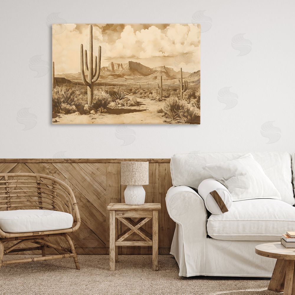 Franklyn Gregory Vintage Desert Peaks with Saguaro Stretched Canvas on Wall