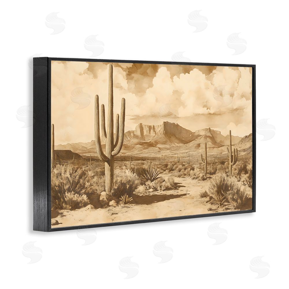 Franklyn Gregory Vintage Desert Peaks with Saguaro Black Framed Giclee Wall Art Print