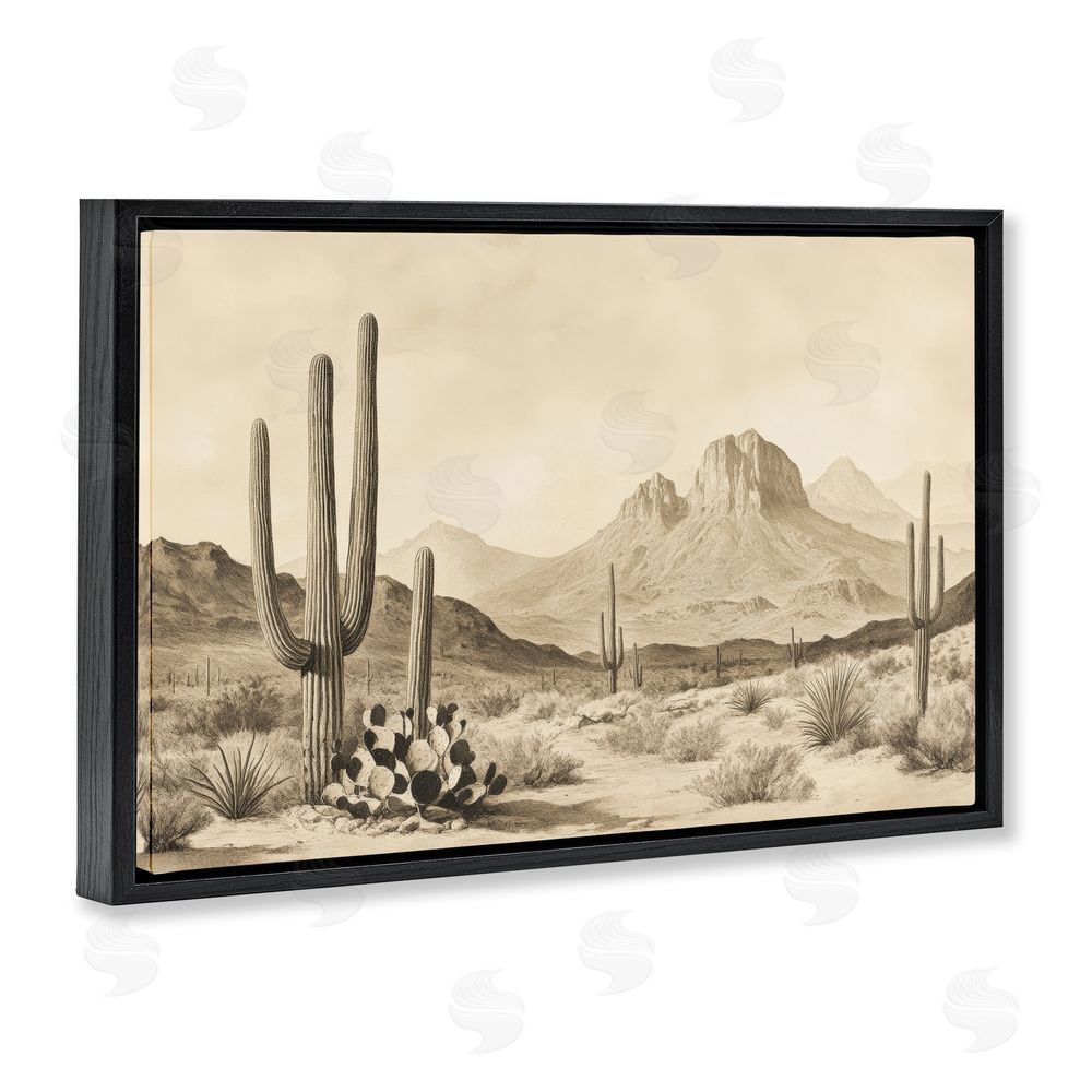 Petal Prints Design Arizona Desert Vista Black Floating Frame Stretched Canvas Wall Art Print