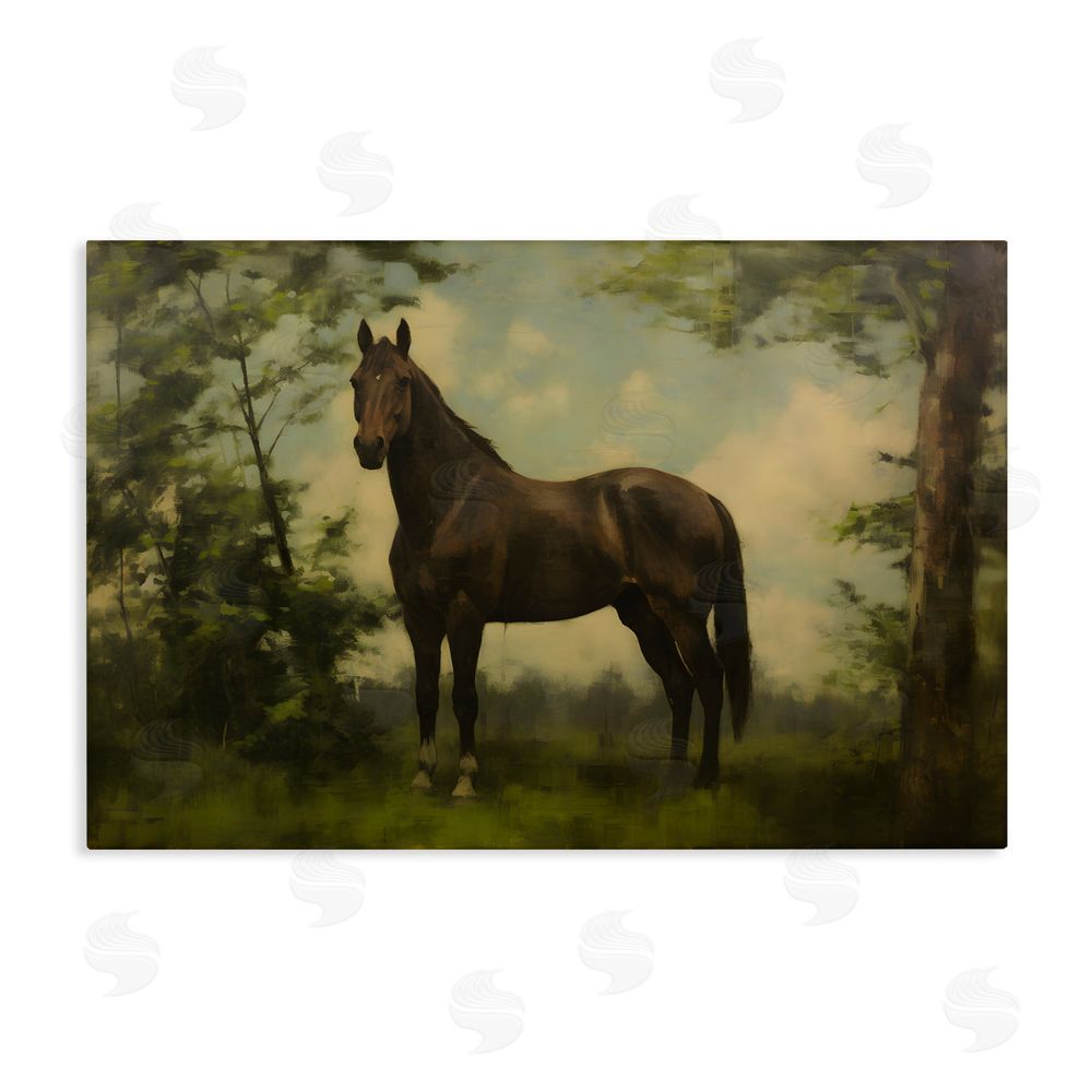 Petal Prints Design Forest Horse Portrait Stretched Canvas Wall Art