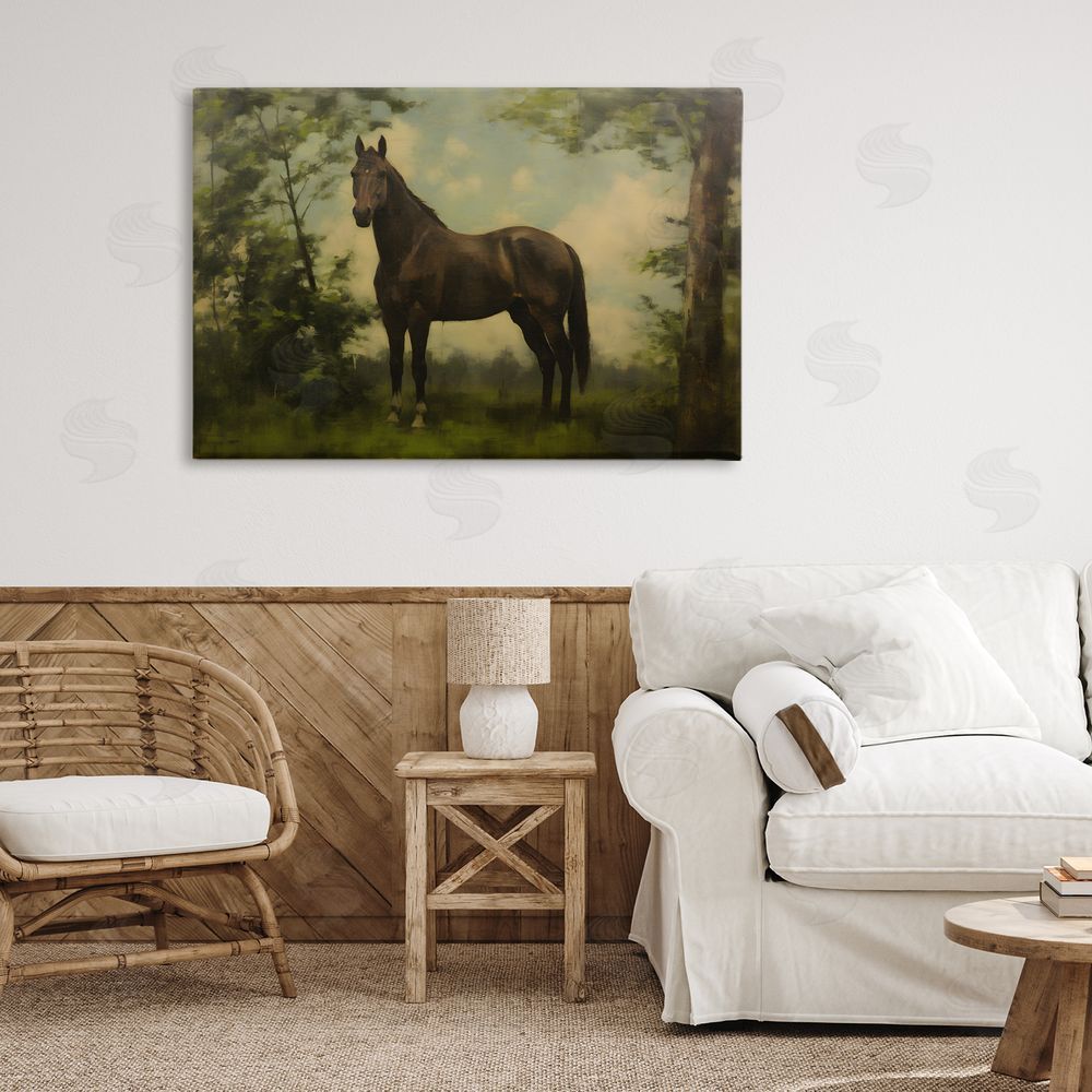 Petal Prints Design Forest Horse Portrait Stretched Canvas Wall Art in Room