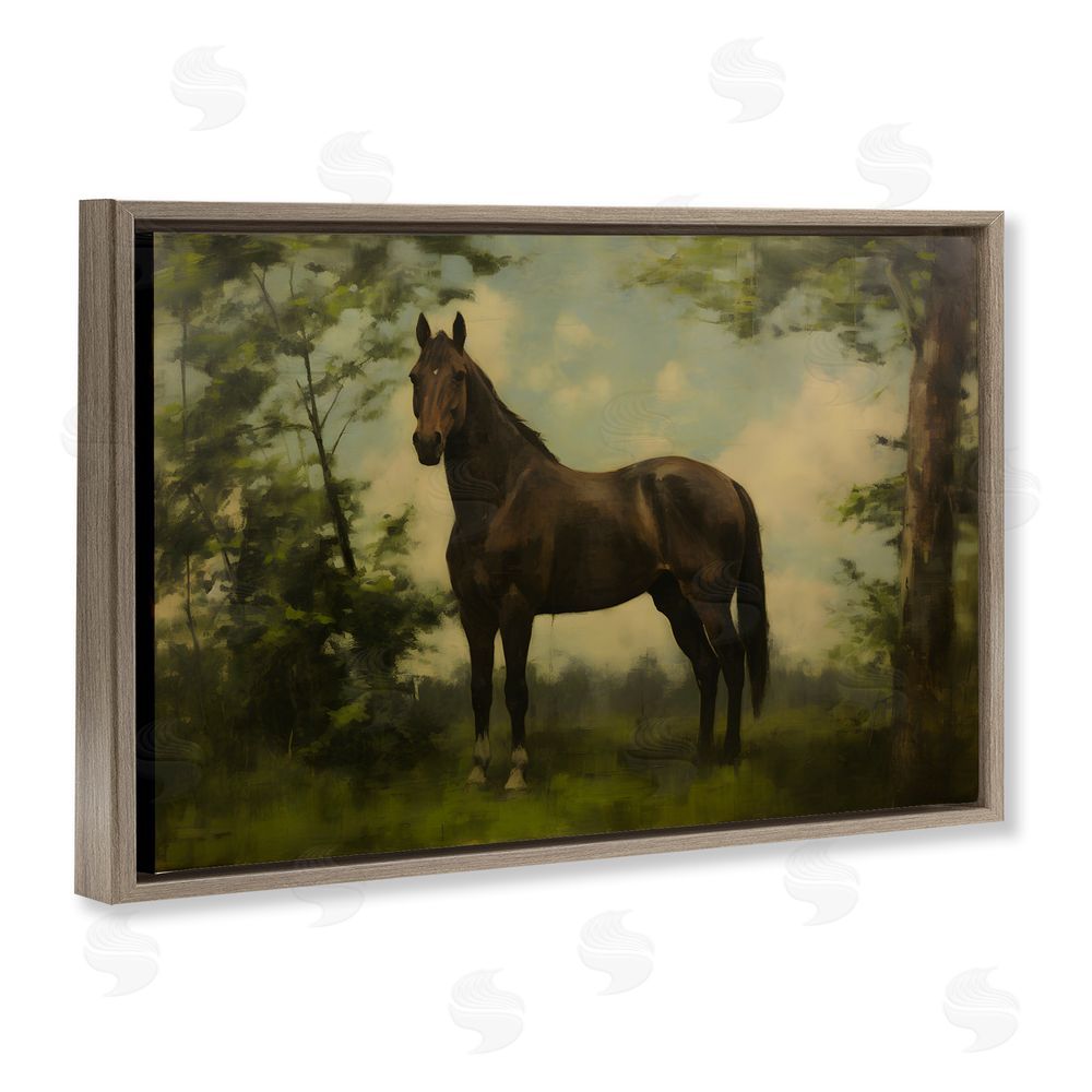 Petal Prints Design Forest Horse Portrait Brown Floating Framed Canvas Wall Art
