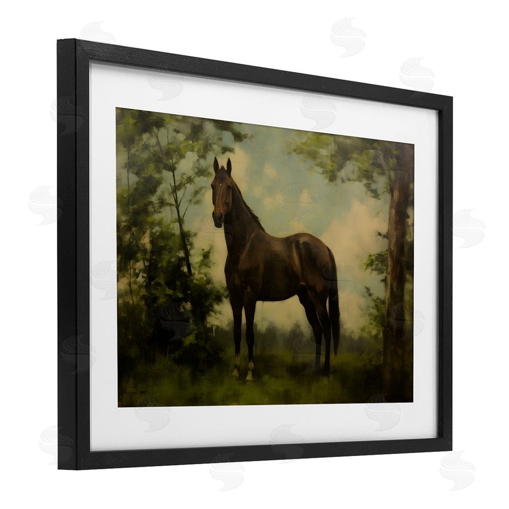 Petal Prints Design Forest Horse Portrait Black Framed Print Under Glass Wall Art