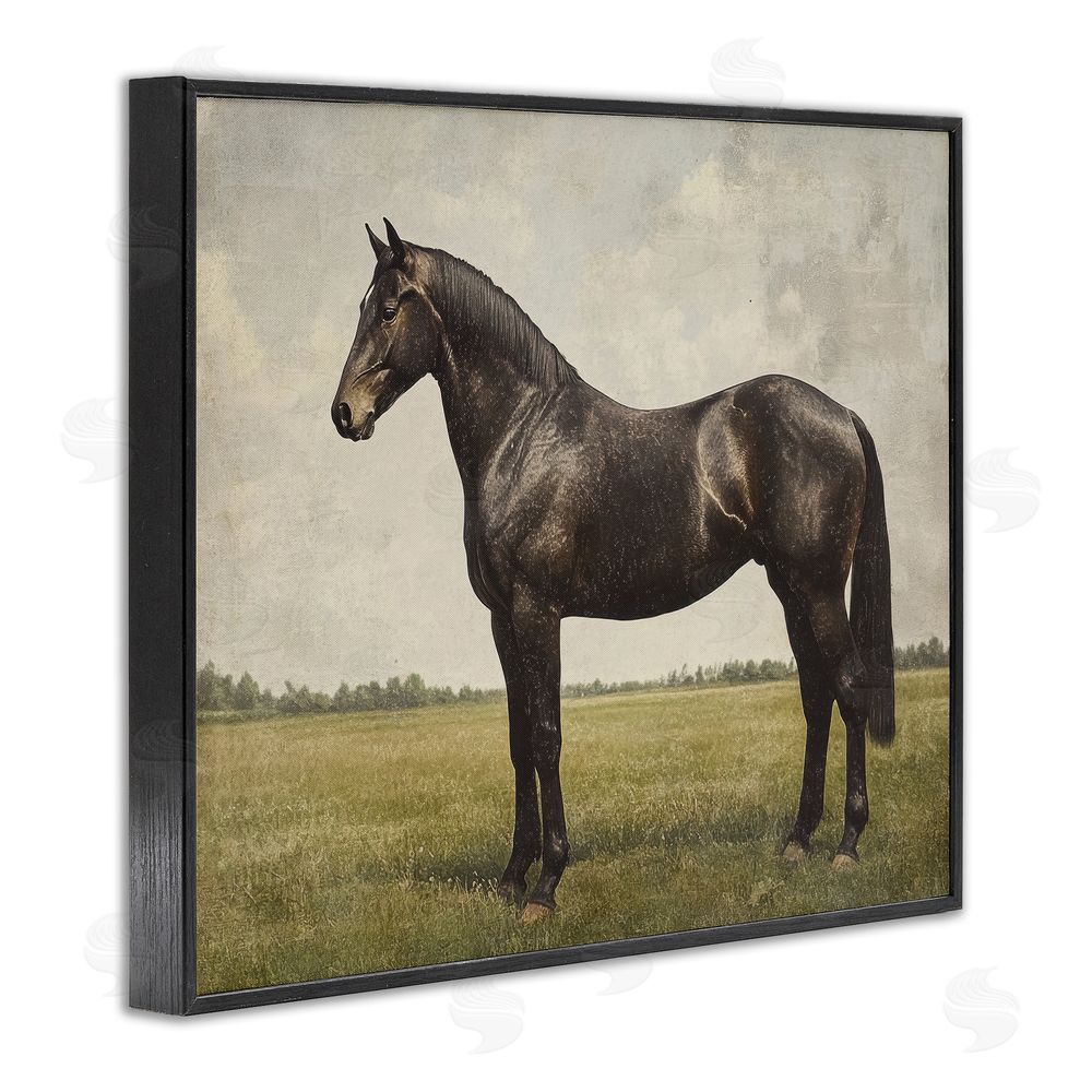 Petal Prints Design Espresso Horse in Pastoral Field Black Framed Giclee Wall Art