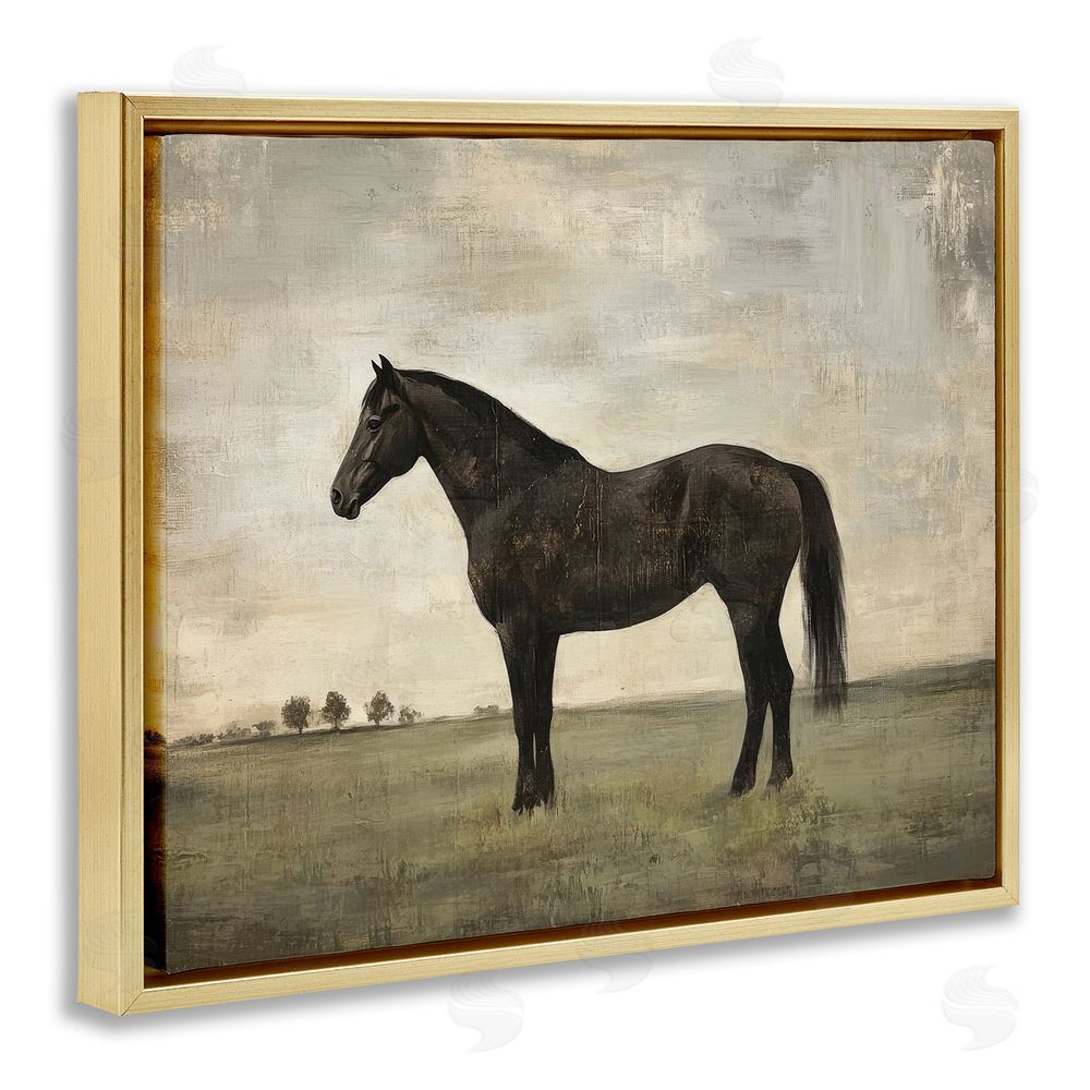 Petal Prints Design Distressed Horse Portrait Gold Floating Frame Canvas Wall Art Print