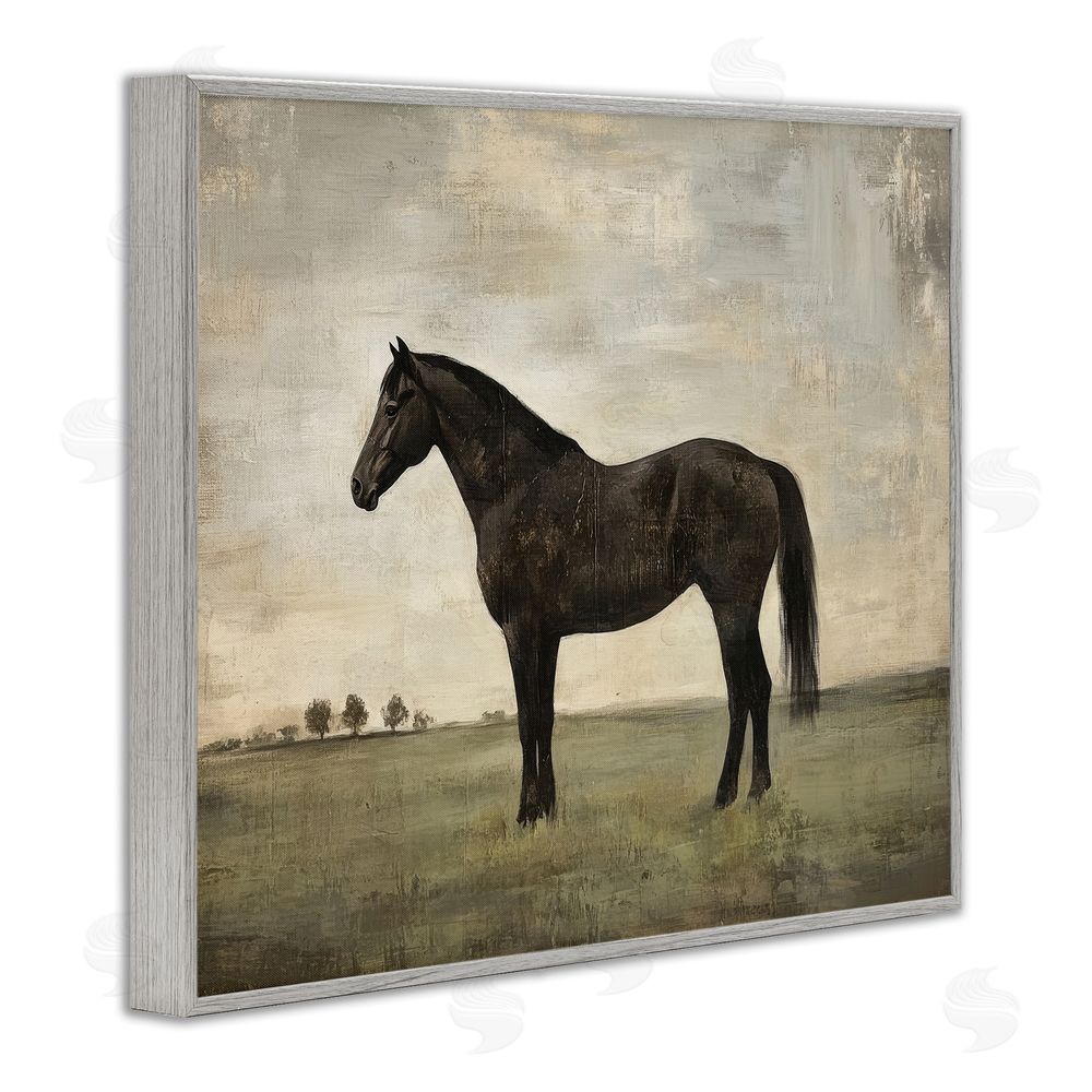 Petal Prints Design Distressed Horse Portrait Gray Framed Giclee Wall Art Print