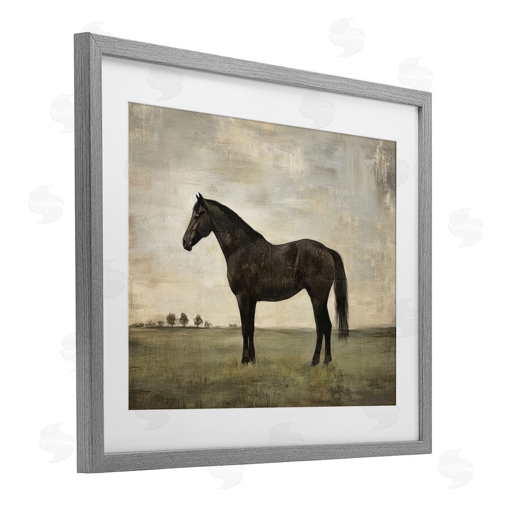 Petal Prints Design Distressed Horse Portrait Gray Framed Print Under Glass Wall Art
