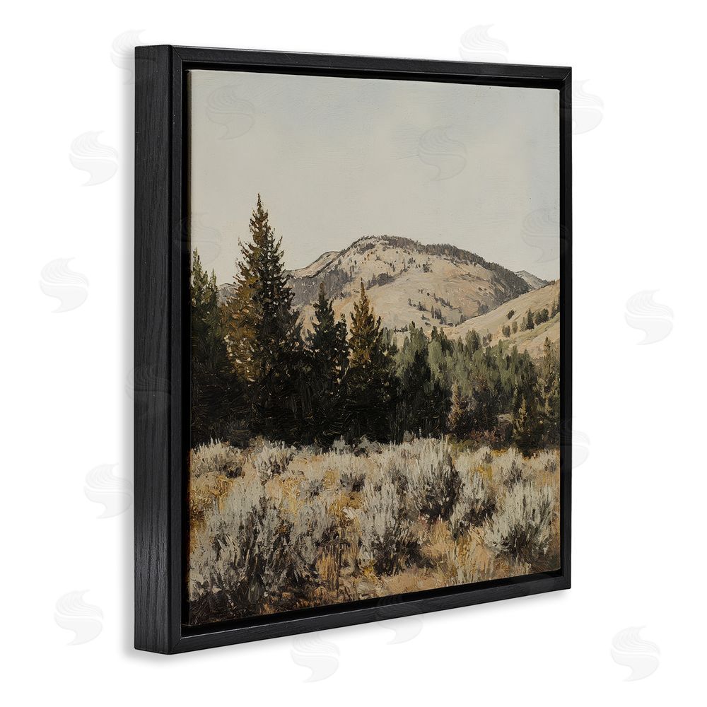 Petal Prints Design Cedar Mountain View Black Floating Frame Stretched Canvas Wall Art Print